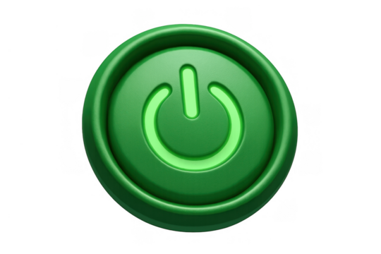 Green power button symbol glowing, starting digital systems, energy, and technology. Switching on, active status, restart icon