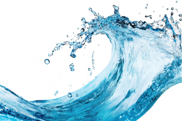 A dynamic and splash of clear blue water forming a wave. illustrating the beauty of nature and fluid motion against a minimalistic white background. ideal for creative projects