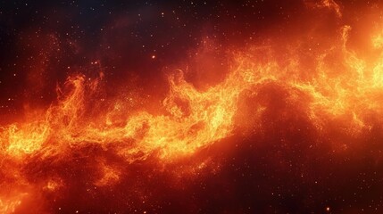 swirling fiery nebula across a dark starry background with glowing embers and intense cosmic energy