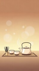 Preparation for a traditional hot beverage ceremony featuring essential utensils rests on a mat