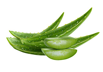 Aloe leaves and slices, water droplets, green