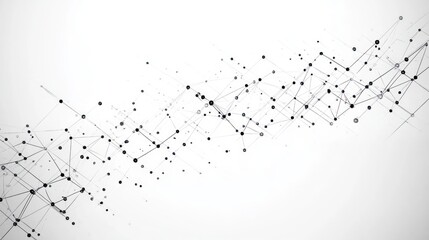 Minimal abstract network of black nodes and thin connecting lines flowing diagonally across a white background, evoking futuristic connectivity and calm precision