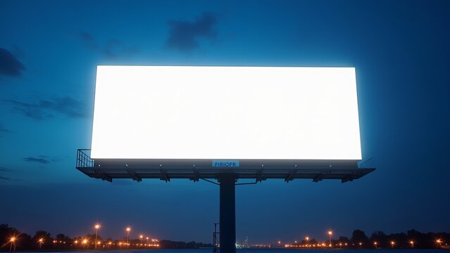 Dramatic White Blank Billboard in Blue Hour Twilight - Commercial Advertising Mockup HD