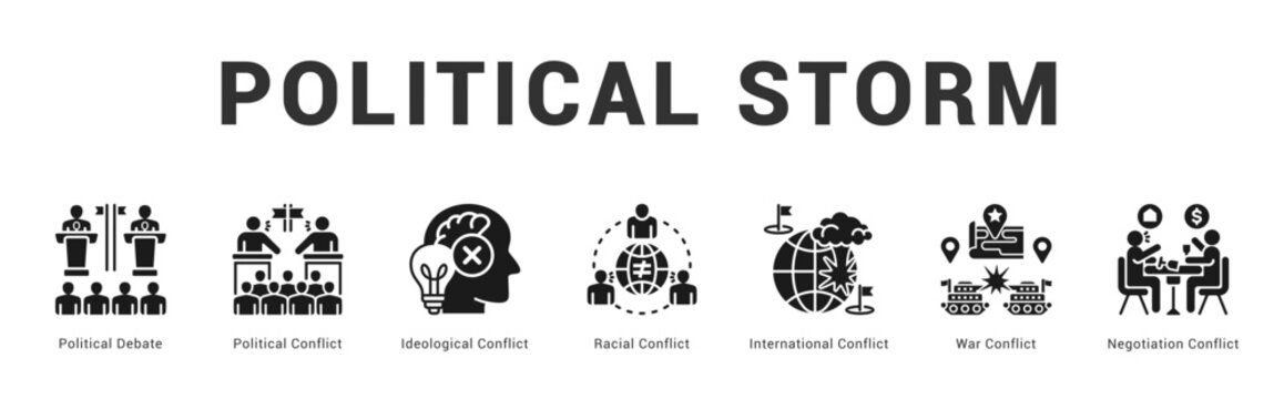 Political Storm Modern and clean web banner illustration featuring thematic icons for visual communication