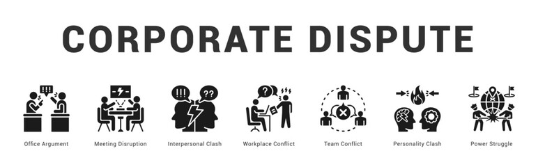 Corporate Dispute Modern and clean web banner illustration featuring thematic icons for visual communication