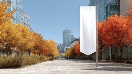 Obraz premium Stylish urban autumn scene with blank banner mockup