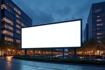 Obraz premium Blank Billboard Advertising Mockup at Tech Campus Night - HD Background