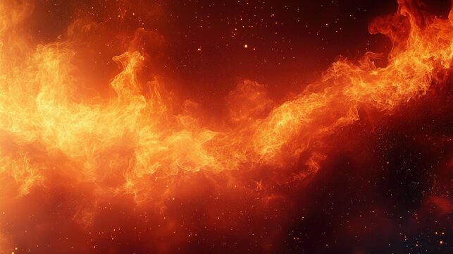 dramatic ribbon of fire and glowing embers sweeping across a dark starry background, intense and powerful