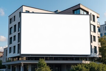 Obraz premium Blank Billboard Advertising Mockup Near Sustainable Architecture HD Background
