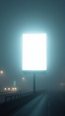 Mysterious White Billboard Emerging from Fog on Highway - Atmospheric Template Mockup HD Background