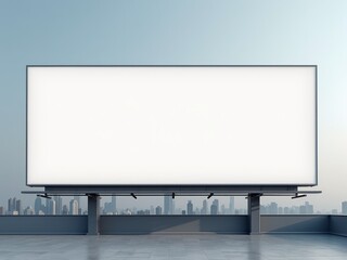Blank White Billboard Mockup on Rooftop with Minimal City Skyline HD Background