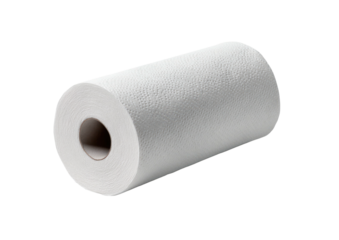 White paper towel roll, angled view, against black background