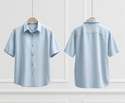 Stylish light blue short sleeve button-up shirt - Powered by Adobe