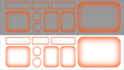 Set of minimalist vector web buttons and shapes with soft inner glow effect; modern UI elements featuring rounded rectangles and circles in both light and dark backgrounds, perfect for abstract backgr