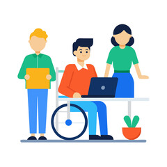 Obraz premium Wheelchair Using Employee at Desk Inclusive Cartoon Vector 