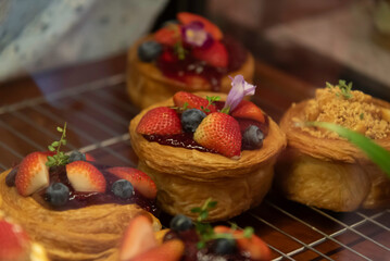 strawberry and fresh croissant.Delicious summer dessert.