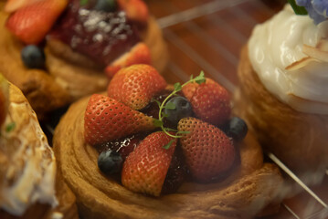 strawberry and fresh croissant.Delicious summer dessert.
