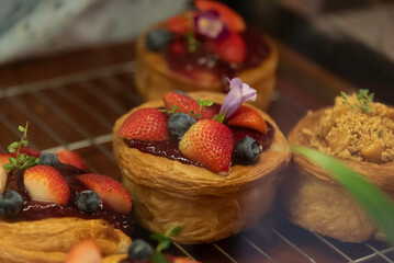 strawberry and fresh croissant.Delicious summer dessert.