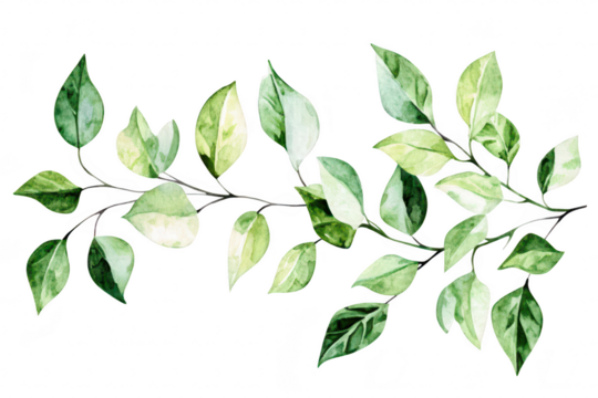 A watercolor illustration of green leaves gracefully arranged. various shades and textures. ideal for nature-themed designs or botanical prints
