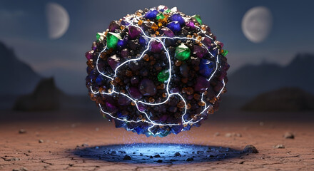 Mystical Orb Hovering Above a Glowing Crater.