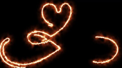 Fiery burning heart symbol glowing with red hot heat against a black background