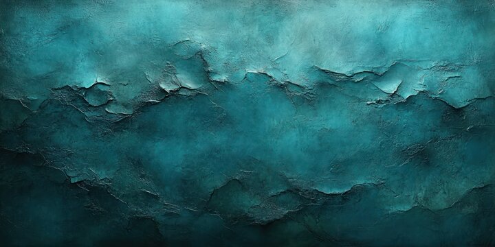 moody teal textured wall with layered peeling plaster and cracked paint