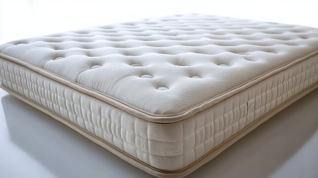 Plush off-white tufted mattress with pillow top, quilted surface and inviting comfortable look