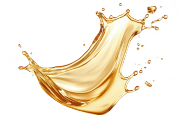 A dynamic splash of golden liquid captured mid-motion against a clean white background. the fluidity and elegance of the substance. ideal for culinary or artistic presentations