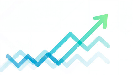 Illustration of a blue and green arrow pointing upwards on a white background isolated on white background