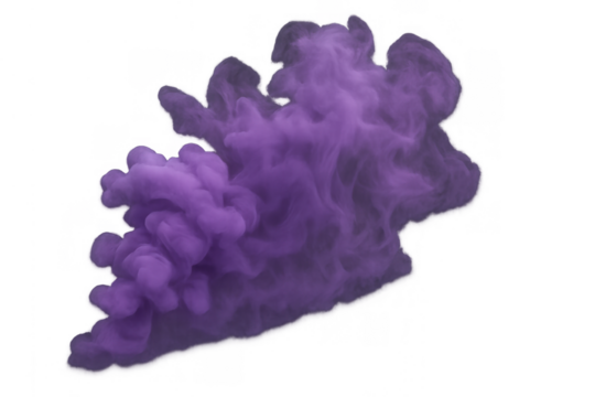 Purple smoke cloud expanding, creating an abstract mystical fog effect with transparent atmospheric dynamic fluid shapes