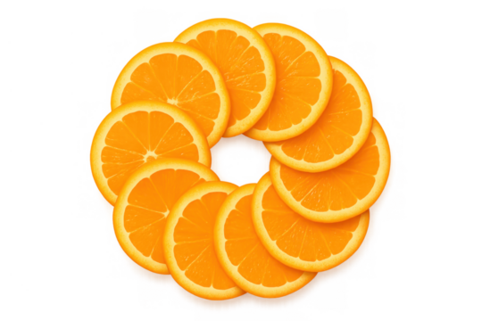 Fresh orange slices forming a circular design, highlighting healthy citrus fruit and vitamin c concept