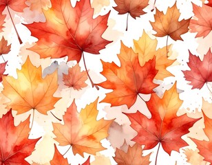 Watercolor illustration of falling maple leaves in autumn shades