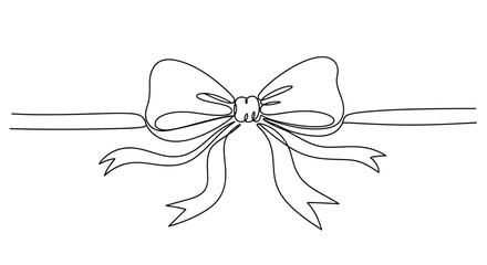 Elegant continuous line drawing of a decorative gift ribbon for festive occasions