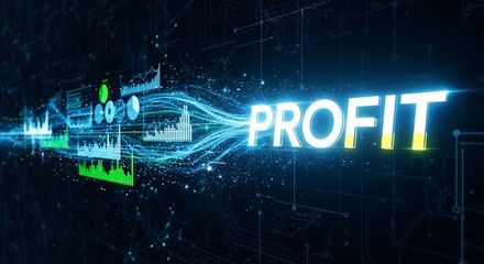 Visualizing digital business profit and financial growth through advanced data analytics and technological innovation, representing market success and economic foresight