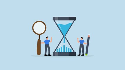 Time management analysis - Time management analysis, 4k animation Business professionals, project managers, and analysts examine a time graph represented in an hourglass.
