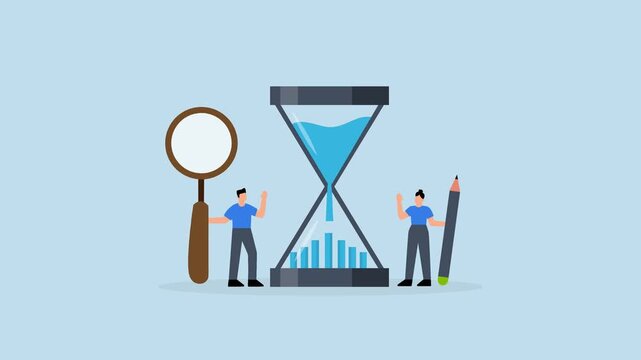 Time management analysis - Time management analysis, 4k animation Business professionals, project managers, and analysts examine a time graph represented in an hourglass.