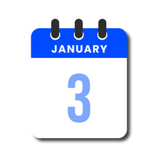 Minimalist flat blue January 3 calendar icon, perfect for UI planner or productivity layout.
