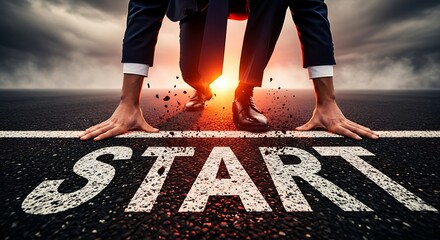 Dynamic entrepreneur poised for success, ready to launch new venture with focus and determination, embodying ambition and a powerful drive to start now