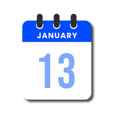 Blue minimalist January 13 flat calendar icon, perfect for modern planner or productivity app.