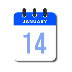 Clean flat January 14 calendar icon with blue header, designed for planners and time tracking.
