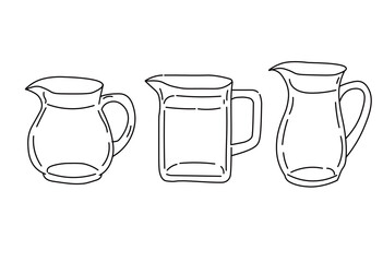 Set of pitcher outlines in various shapes for kitchen cafe and beverage design materials