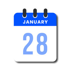 Minimalist January 28 blue calendar icon in flat vector style for digital planner or UI.