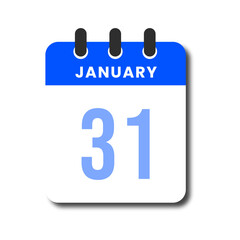 Flat vector blue January 31 calendar icon, simple and clean for planner or schedule interface.