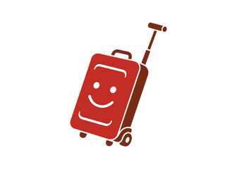 Cute travel bag vector graphic featuring a smiley expression, customizable.