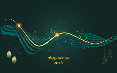 Happy New Year 2026 Celebration Background with Abstract Waves