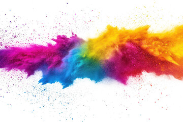 Vibrant explosion of colored powder creating a dynamic abstract background. a blend of pink. blue. yellow. and orange hues. ideal for artistic or celebratory themes