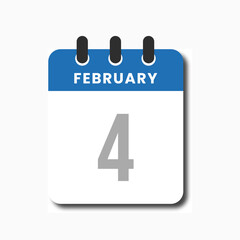 Clean and modern flat blue calendar icon for February 4, perfect for planners and scheduling applications.