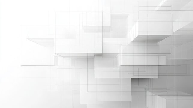 serene monochrome composition of translucent floating cuboid boxes and fine grid lines creating depth in a minimal futuristic architectural space - Powered by Adobe
