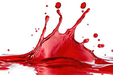 A splash of red liquid captured mid-motion against a clean white background. the dynamic fluidity and energy of the moment. ideal for artistic or promotional use