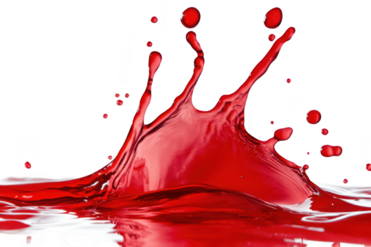 A splash of red liquid captured mid-motion against a clean white background. the dynamic fluidity and energy of the moment. ideal for artistic or promotional use